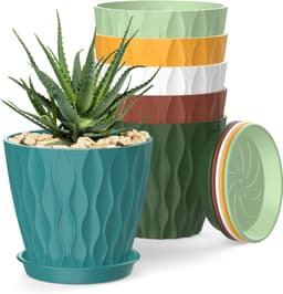 4 Inch Plant Pots, 6 Pack Indoor Flower Pots with Drainage Holes and Trays