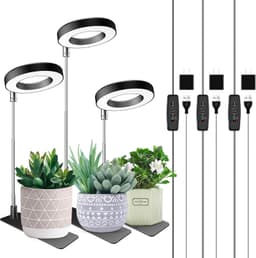 Aokrean Plant Grow Light, 48 LEDs Full Spectrum, Height Adjustable Small Halo, 3 Pack