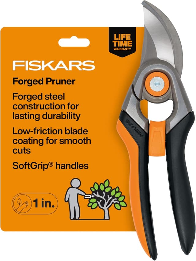 Fiskars Bypass Pruning Shears, 1 Inch Cut Capacity, Forged Steel Replaceable Blade